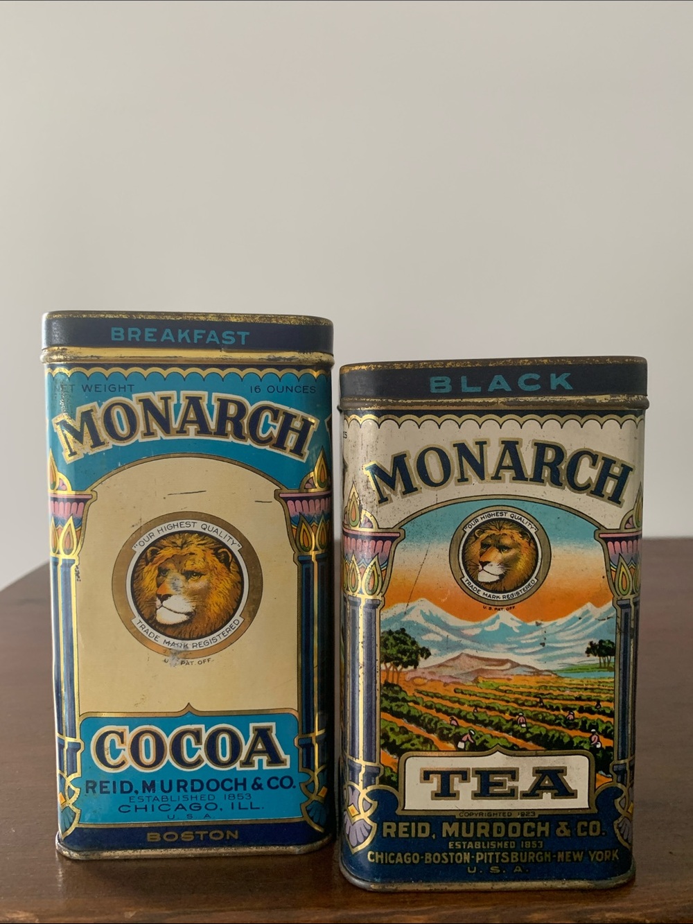 Monarch Cocoa and Tea Tins